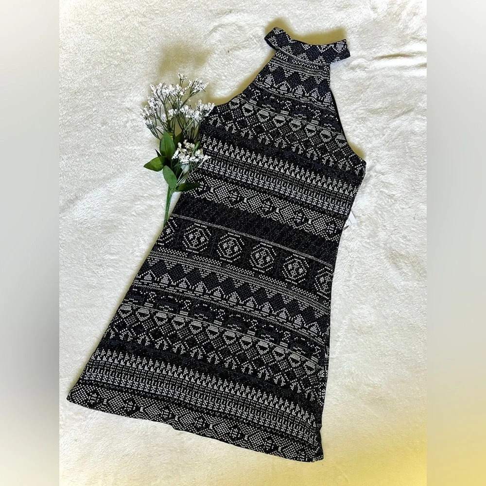 Bebop NWT Metallic Rhinestone Aztech Print Halter Dress - Small
